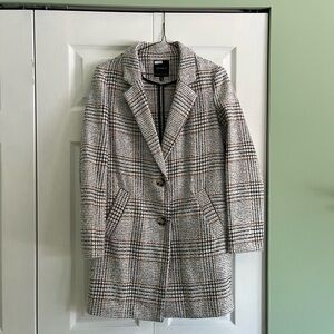 Dynamite Wool-Blend Long Coat - Neutral Plaid